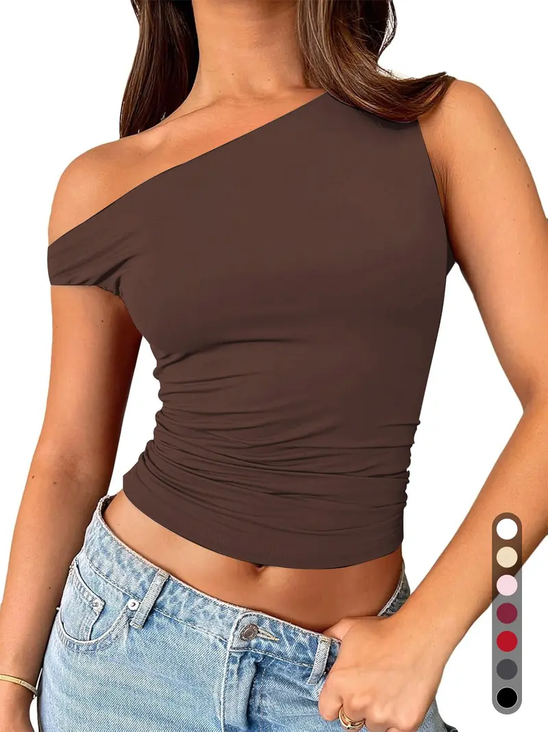 One off the shoulder top with ribbon down the side ahein - TikTok Shop