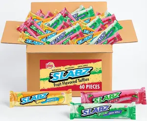 Lalees Taffy Slabz - Assorted Fruit Flavors - Bulk Chewy Candy Bars - Individually Wrapped Taffy Candy for Party Favors, Birthday Parties (60 Count)