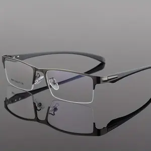 Men's Lightweight Metal Half-Frame Glasses - Black Temples and Clear Lenses, Business and Casual Dual Use, Durable and Comfortable Frame with Non-Prescription Clear Lenses, Designed for Sensitive Eyes, Fashionable Black Edge Clear Lenses, Hand Wash and Dr