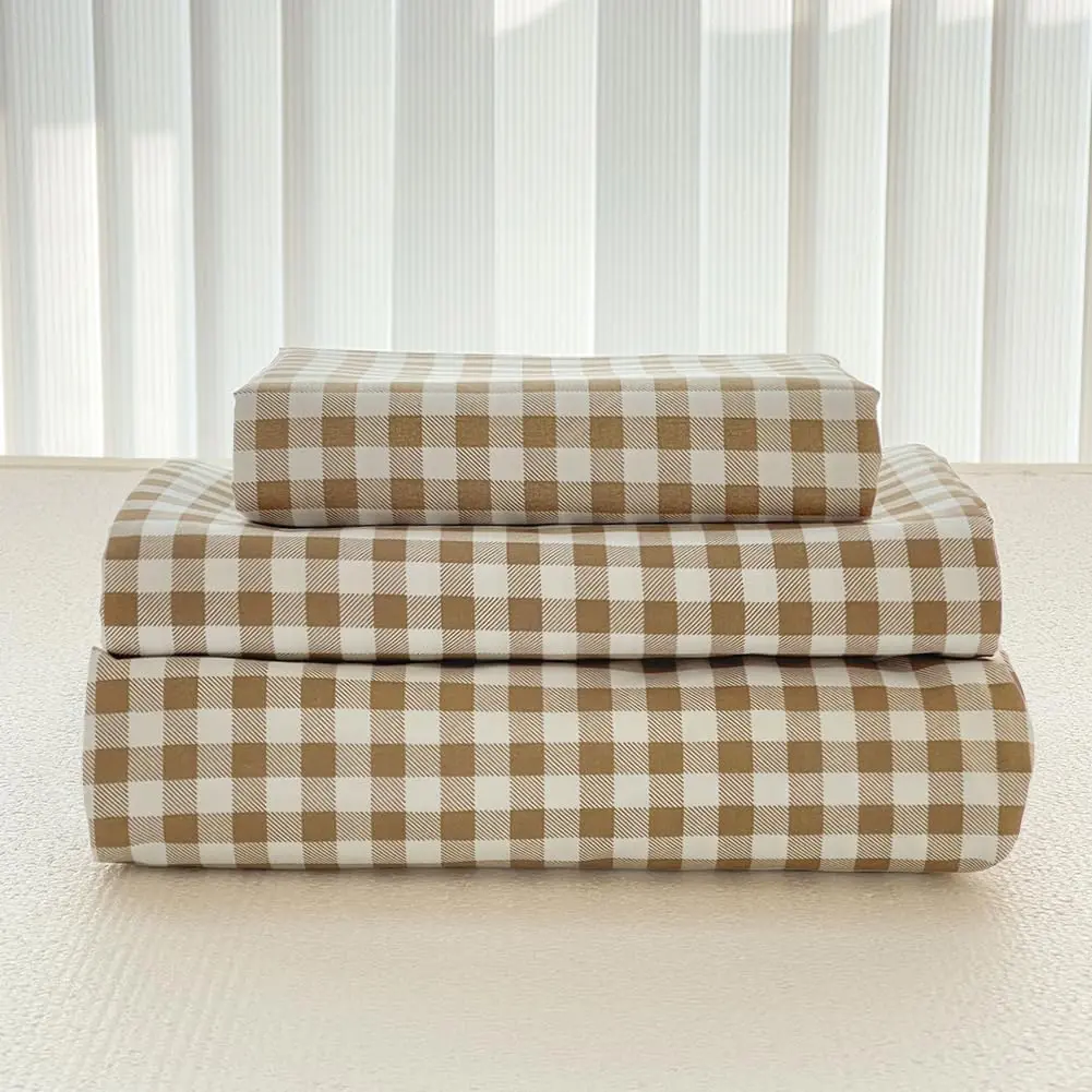 NSNLGSGC Tan Gingham Queen Sheet Set, Soft Brushed Microfiber Taupe Plaid Queen Bed Sheets, 4-Pieces Brown Grid Sheet Set with Deep Pocket