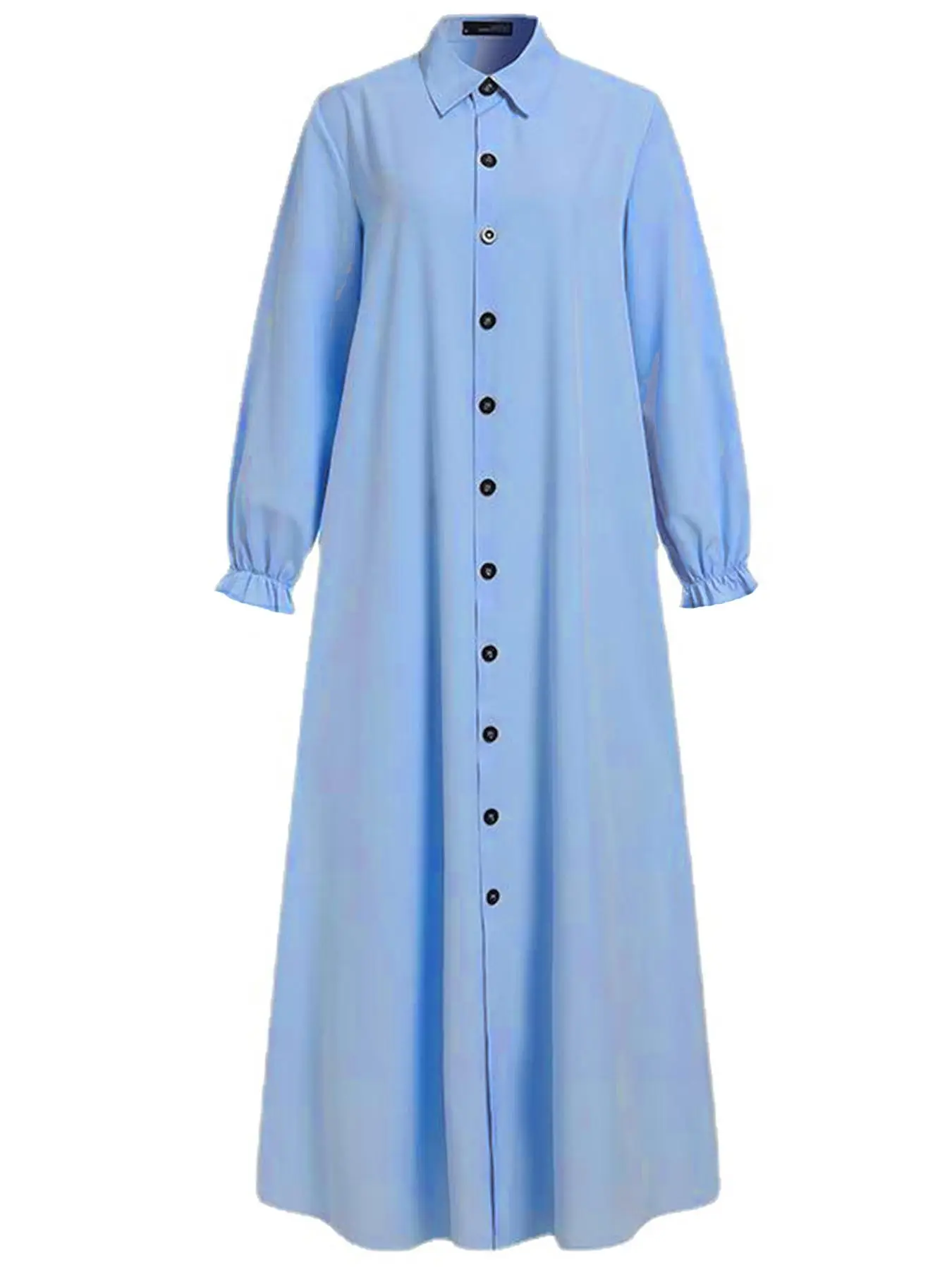 Women's Plain Button Front Flounce Sleeve Chiffon Dress, Casual Long Sleeve Collared Long Dress for Summer, Women's Clothing for Daily Wear