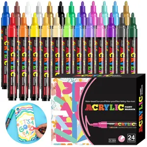 Acrylic Paint Markers Pens, 12/18/24 Colors Paint Markers Pens,2mm-3mm Tip for Rocks, Craft, Ceramic, Glass, Wood, Fabric, Canvas -Art Crafting Supplies, Acrylic Painting Pen, Art Markers Set