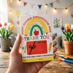 Teacher Appreciation Gift Set, Happy Teacher Appreciation, Includes Teacher Thank-You Cards & Card Holders, Perfect Back-To-School Present for Educators
