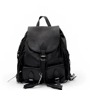 Pre-owned Yves Saint Laurent Leather Backpacks Tassel Festival Backpack Calfskin Black (fu031126b0)