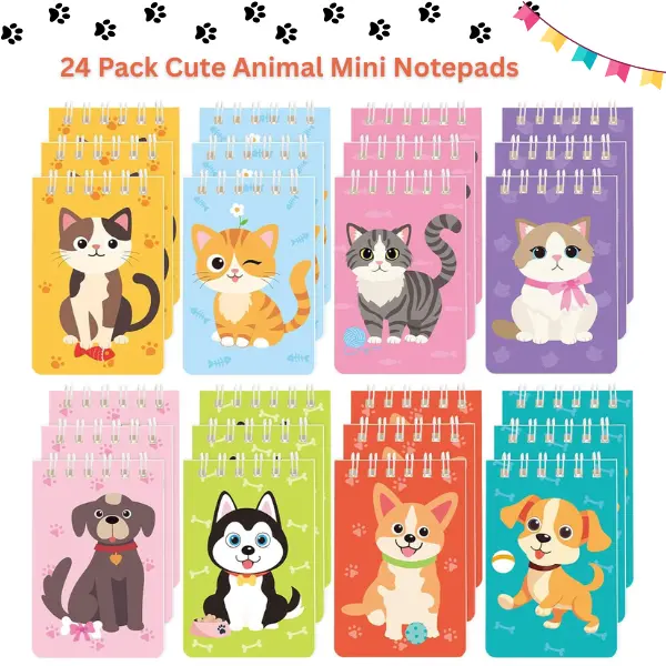 24 Pack Cute Animal Mini Notepads, Cat Dog Spiral Memo Books, Classroom Rewards, Back to School Supplies, Teacher Prize Box Fillers, Birthday Party Favors for Kids