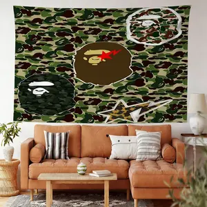 Camouflage Ape Faces Wall Tapestry, Stylish Digital Print Tapestry for Unique Home Decor, Trendy Wall Hanging for Bedroom, Living Room, and Study, Inspired Design with Stylish Colors and Patterns, Streetwear Lovers and Aesthetic Home Decoration