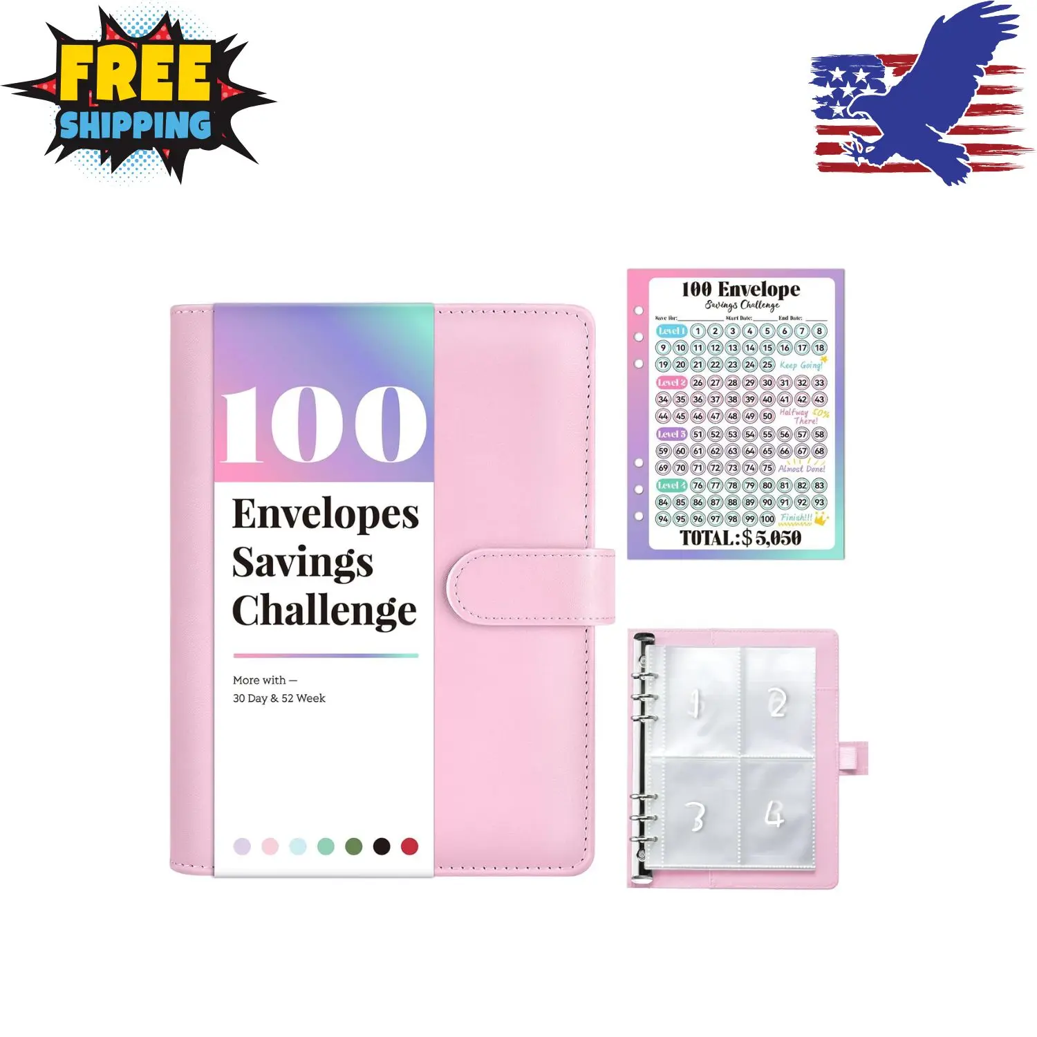 100 Envelopes Money Saving Book with 100 Pocket Pre-Number & Laminated Tracker