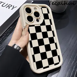 Black checkered drop-proof TPU phone case for iPhone 17 Air 16Pro Max 15 Pro Max 14Plus 13 12 11 16 Plus Simple and stylish camera protection Shockproof Anti-Drop Shockproof Drop Protection Durable smartphone Phone Case
