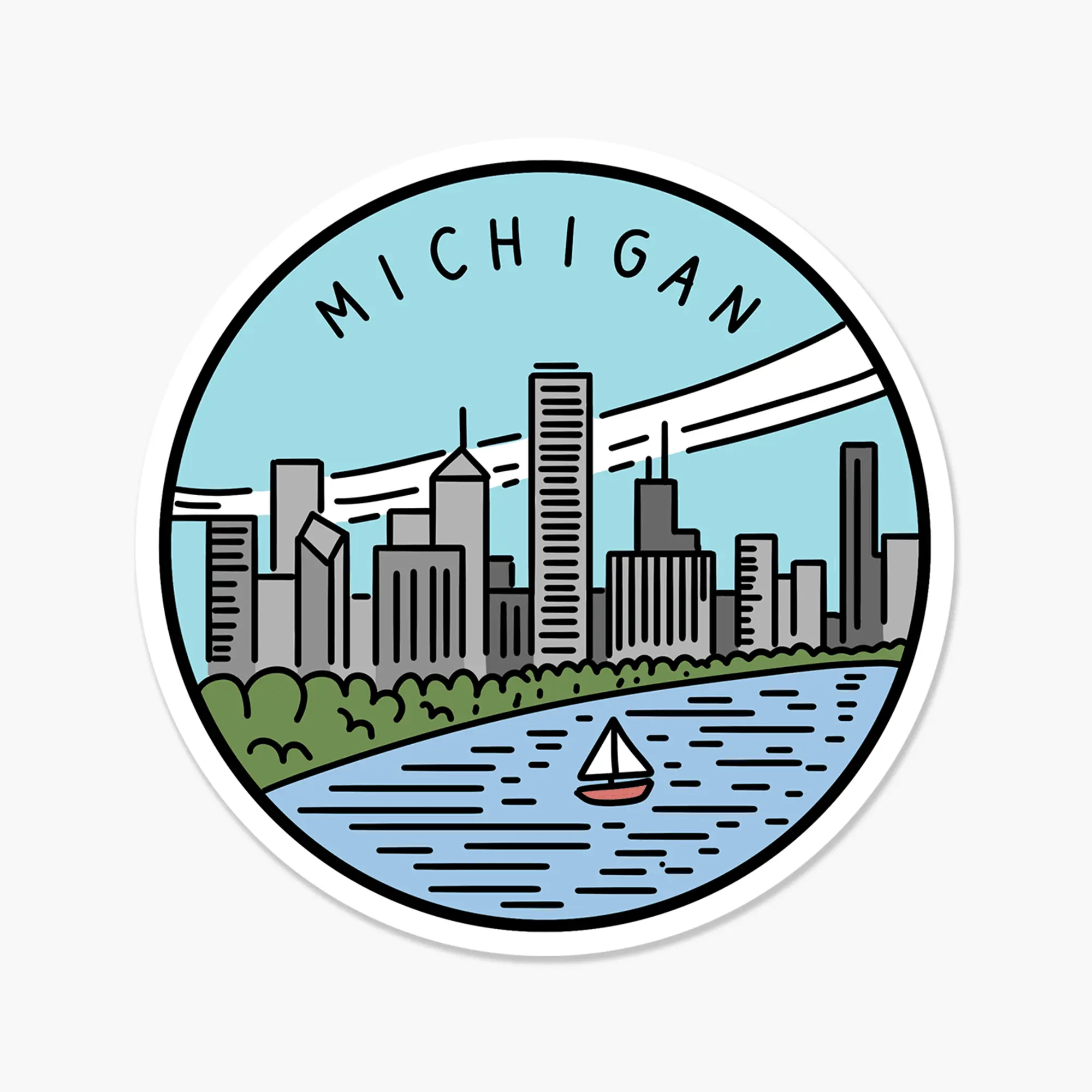 Michigan Illustrated US State 3 x 3 in - Travel Sticker