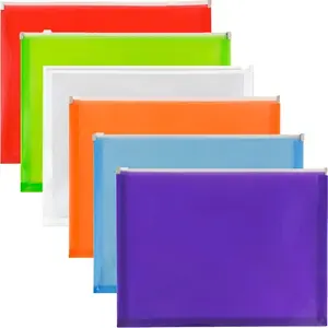 Plastic Envelopes with Zip Closure - Letter Booklet - 9 3/4 x 13 - Assorted Colors - 6/Pack
