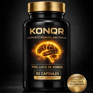 Konqr Focus and Cognitive Support 90 Capsules - Caffeine-Free Nootropic for Enhanced Memory Focus and Stress Resistance Dietary Supplement Brain Health Brain Enhancement