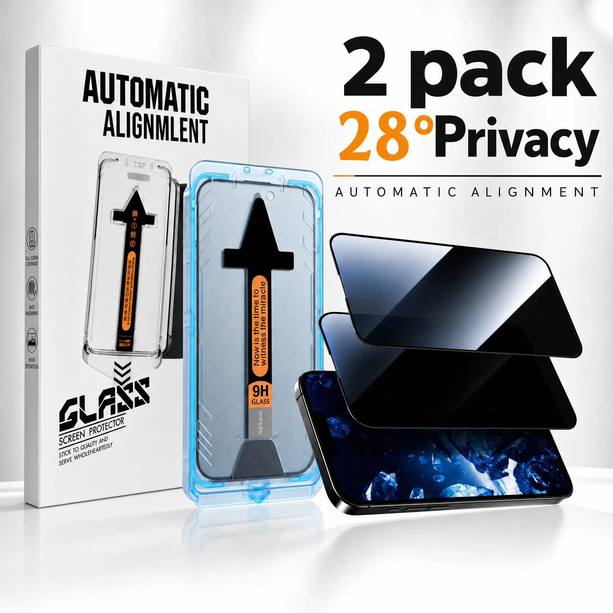 2-Pack Privacy Tempered Glass Screen Protector for iPhone 16/15/14/13/12/11 9H Hardness Shockproof & Drop Resistant, Shock Absorbing Anti-Spy Film, 28° HD Privacy Filter, Full Coverage, Bubble-Free Installation, Reinforced Edge Glass friendly