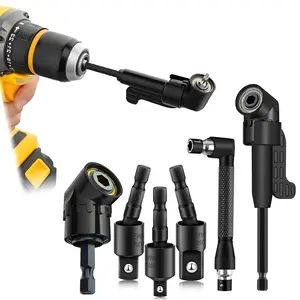 6pcs Right-Angle Drill Bit Accessory Set, Including 3x 360° Rotatable 1/4", 3/8" & 1/2" Impact Grade Socket Adapters, 2x 105° Hex Shank Angle Adapters % 90° Bevel Drill Bit, Heavy-Duty Tool Kit
