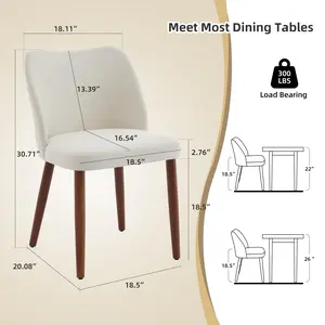 Gaomon 2-Piece Beige Linen Fabric Winged Look Dining Table Chairs - Upholstered Seat, Brown Wood Legs, Leveling Ft, Curved Back Ergonomic Support, Durable Design for Dining Room, Kitchen