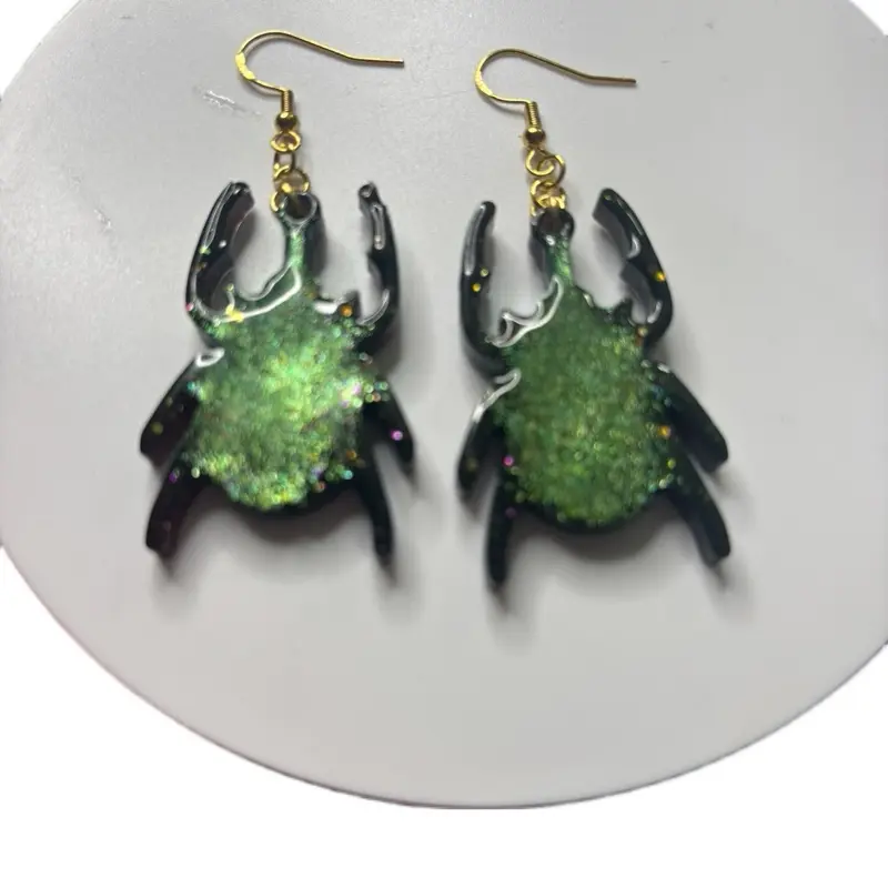 Stag Beetle Drop Chain Earrings - UV Resin. Glow-in-the-Dark Options Available
