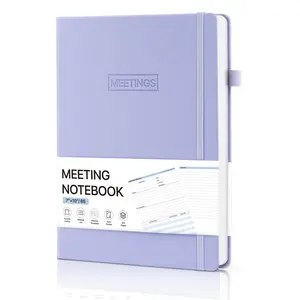 Hardcover Meeting Notebook, B5 Work Planner Notebook with Action Items, Easily Take Meeting Notes & Keep Agendas on Track, Calender, Index Page, Inner Pocket, 7×10 Inch, Purple