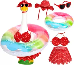 23 Inch Lawn Goose Outfit - Summer Swimsuit Costume for Large Goose Statue, 5Pcs Beach Dress Accessories Set with Sunglasses, Sun Hat, Bikini, Swim Ring, Tutu Skirt for Yard Decor, Party Decoration
