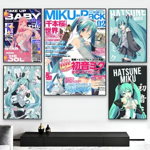 H-HATSUNE M-MIKU Poster Sticky Wall Art Printing Waterproof Modern Aesthetic Home Living Bedroom Decor Trendy Room Decoration Gift Durable High Quality