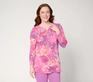 Denim & Co. Petite Printed So Soft Jersey Bracelet Sleeve Tunic