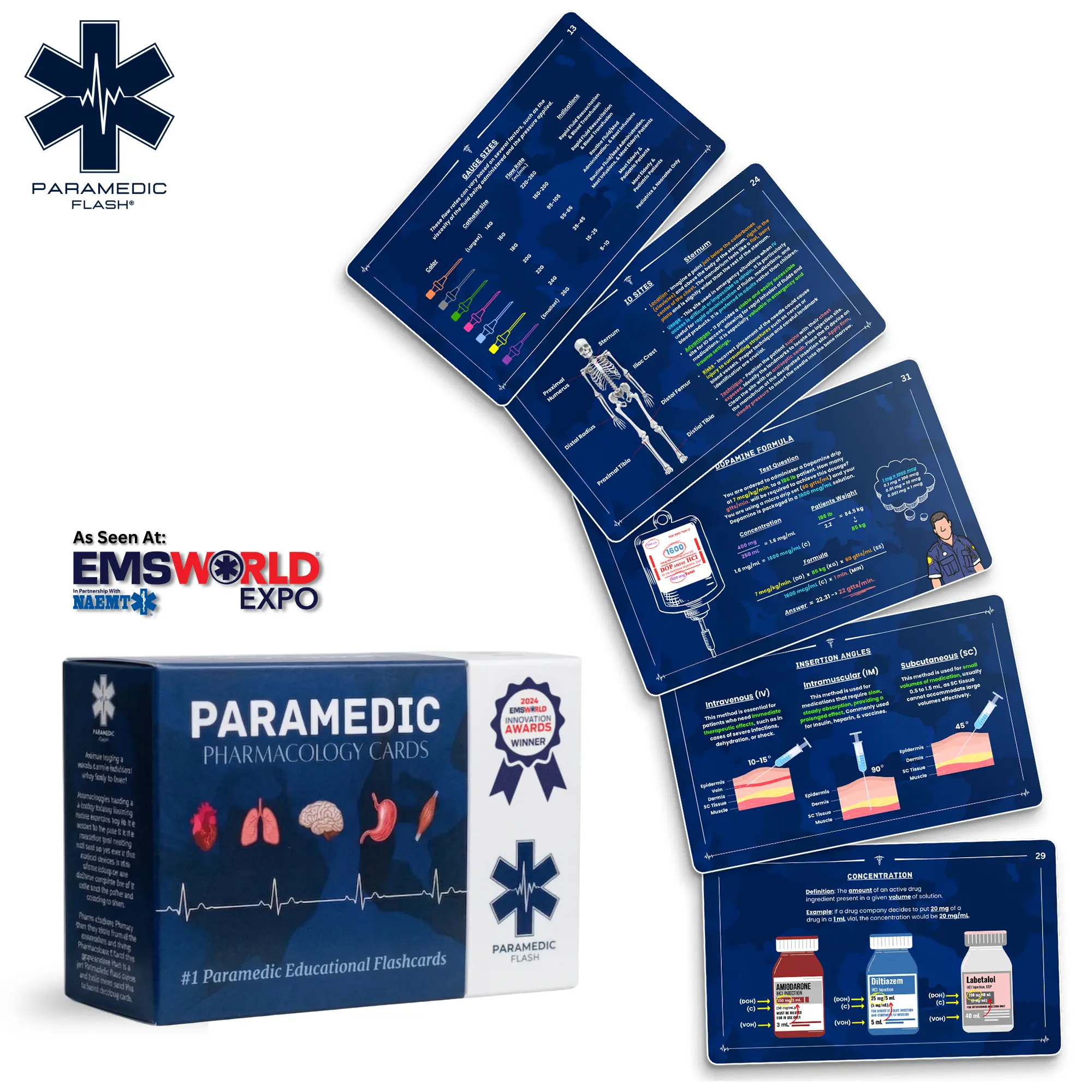 EMT & Paramedic Pharmacology Drug Study Flashcards & Pocket Guide With Test Questions, Dosage Formulas, IV Gauges, Concentrations, Drip Rates, & So Much More For Students, EMTs, Paramedics, or Nurses.