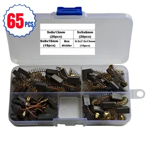65pcs Carbon Brush Set, Tool Accessories, Fits mini drills, grinders & rotary tools, Includes 5x5x8mm, 5x8x13mm, 6.5x7.5x13mm brushes, Compatible with angle grinders, polishers & power tools, Brass carbon brushes for motor/grinding head replacement