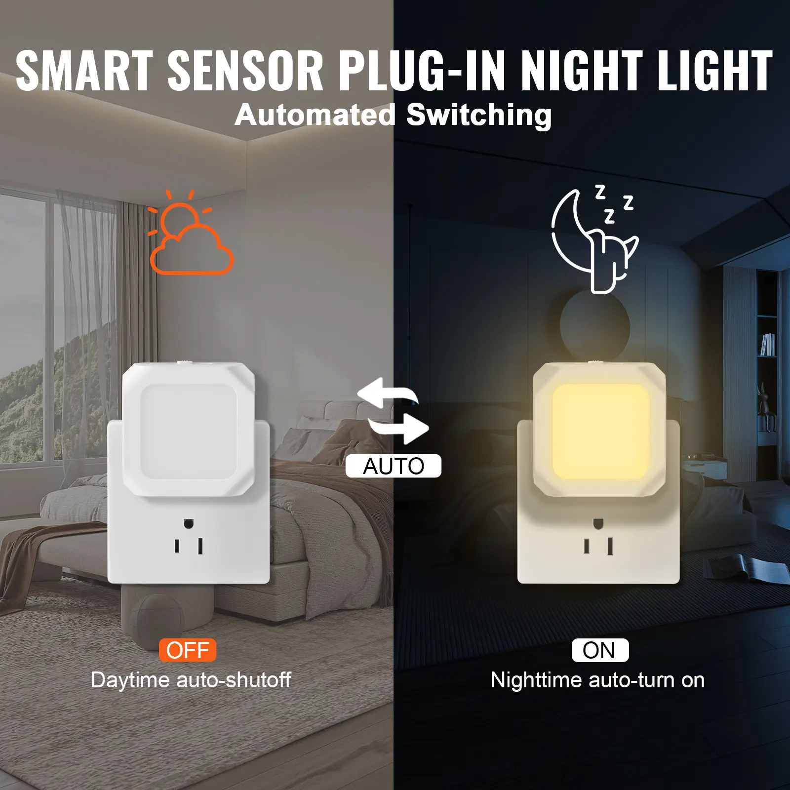 【Summerfinds】VEVOR Plug in LED Night Light 2 Pack 0.6 W 3000k Soft White Lightwith Dusk-to-Dawn Light Sensorfor BedroomBathroomHallway