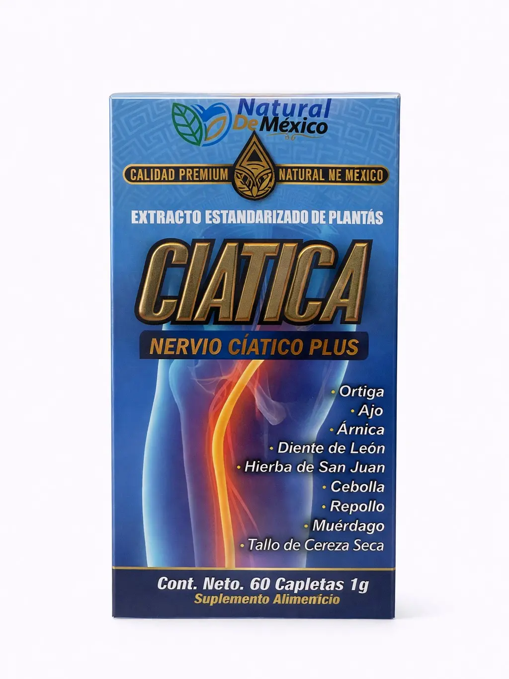 Natural de Mexico CIATICA Sciatic Nerve Plus 1g (60 Caplets) - Natural Extract for Nerve Health - Healthcare Supplement Vitamin Dietary Edible Fitness Bathroom Muscle