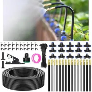 50Ft Drip Irrigation System 360?Adjustable Atomizing Copper Nozzle Irrigation System for Garden Watering System 5/16"Bendable Drip Irrigation Kit for Garden Yard Lawn  (50FT)