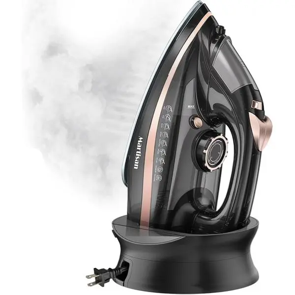 Cordless Iron for Clothes, 1600W, Wireless, Rapid Heating, Retractable Cord, Power Charging Base, Ceramic Soleplate, Auto-off, Anti-calc, Anti-drip, Self Clean
