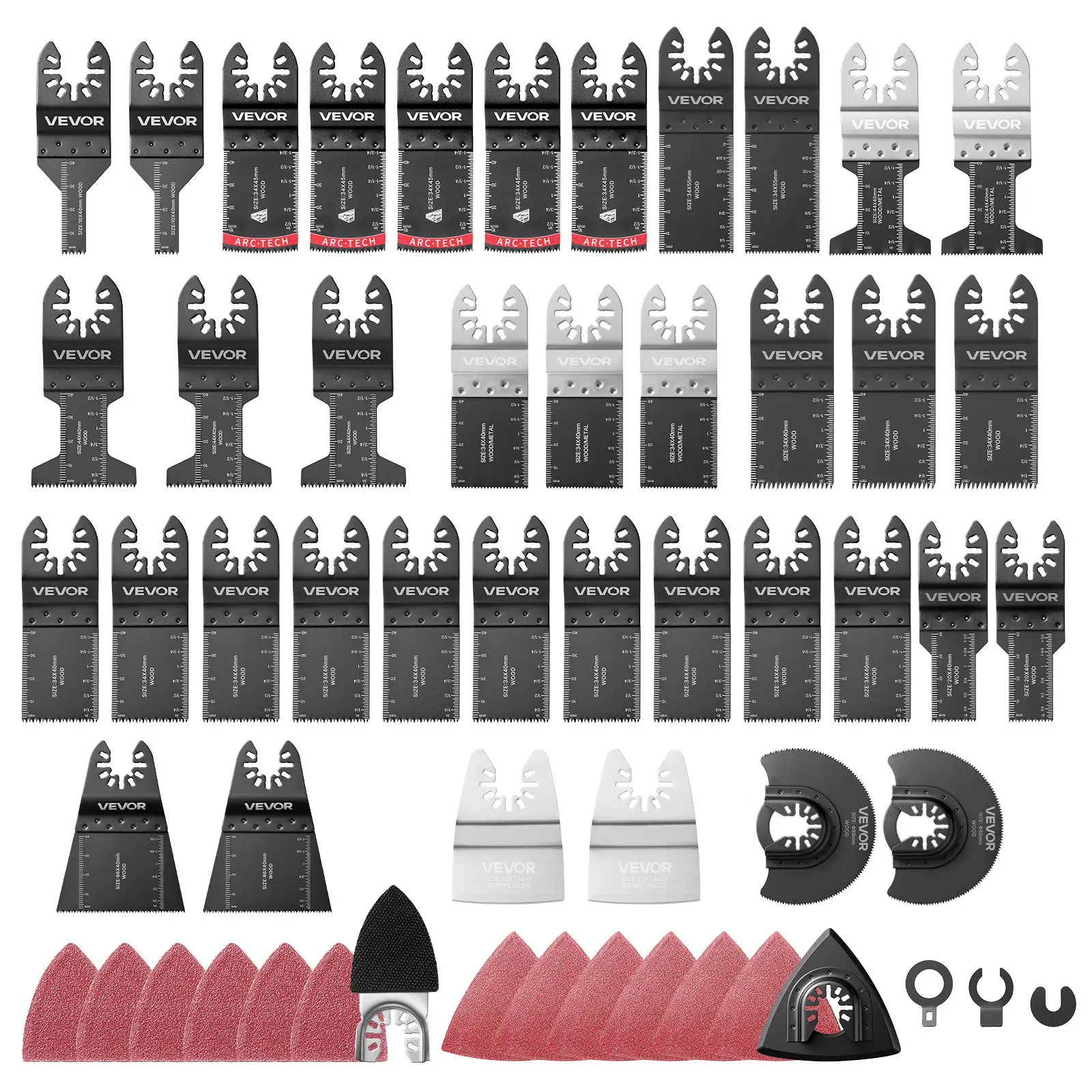 【summerfinds】VEVOR 160-Piece Oscillating Saw Blades and Sanding Kit – 36 Universal Multi Tool Blades with 2 Scrapers, 2 Sanding Pads & 120 Sandpapers, 11 Types Oscillating Multitool Blades for Wood Plastic Metal