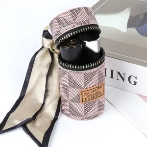 Lipstick Case Keychain, Mini Perfume，Leather Lip Gloss Bag with Keychain, Portable Lipsticks Bag for Lip Gloss, Purse,