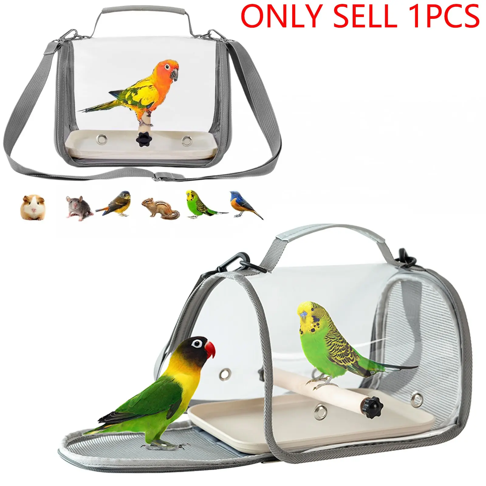 Portable Bird Travel Carrier Cage, PP Tray, Lightweight Transparent Shoulder Bag, Ideal for Small Pets, Parrots, Budgies, Macaws, Animal Carrier, Supplies