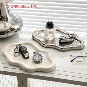 🔑 The Chicest Spot for Your Keys. Silver Chrome Catch All Bowl | Abstract Entryway Table Organizer, Aesthetic Holder for Wallet & Watch