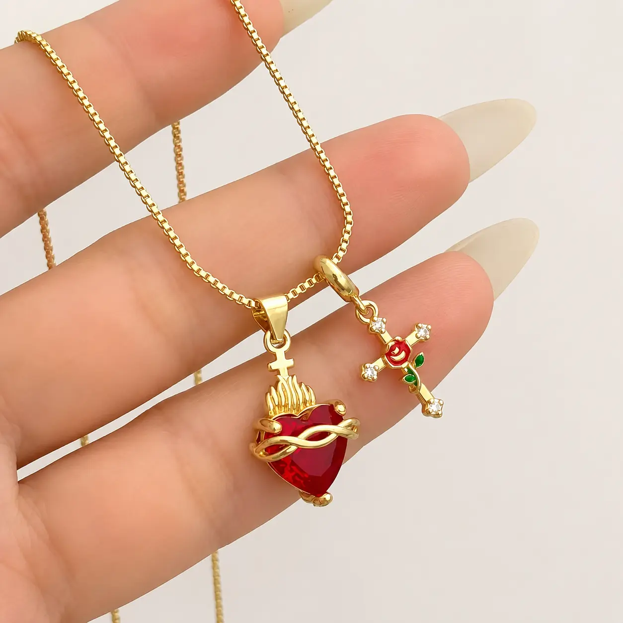 New Heart-shaped Rose Cross Multi-pendant Necklace with Love Zircon Sacred Heart Collarbone Chain – Trending Jewelry