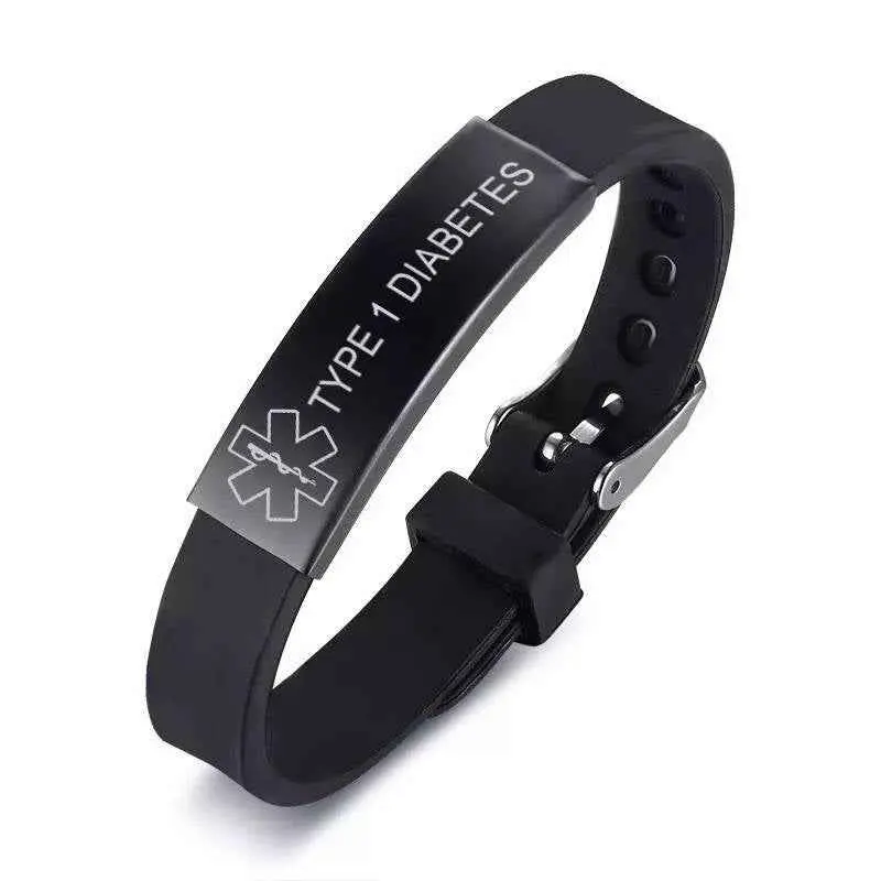 Black Stainless Steel Silicone Medical Alert ID Bracelet – Diabetic, Epilepsy & SOS ID