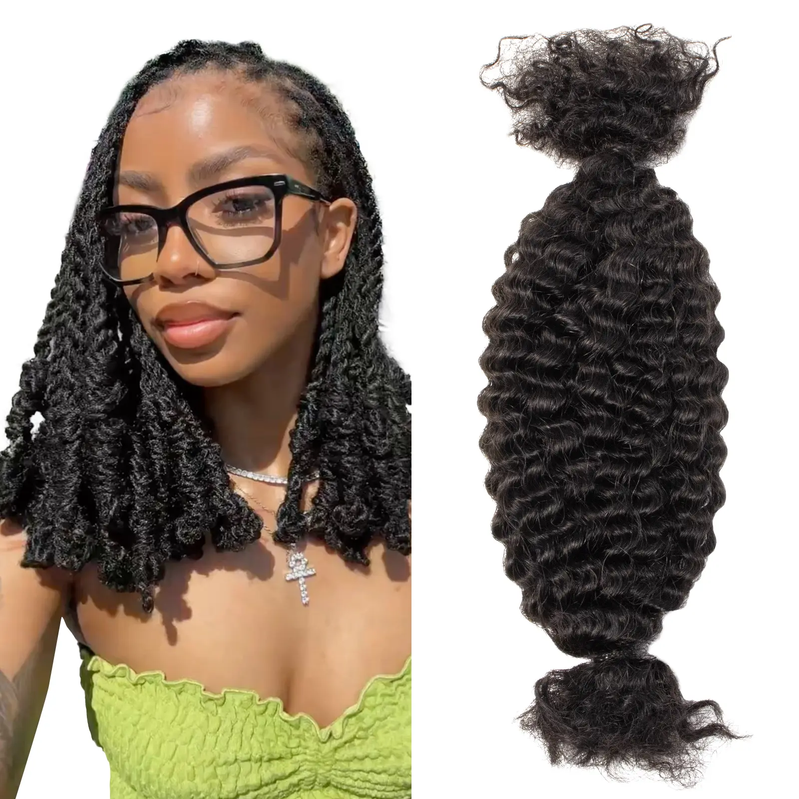 Exyhair Marley Twist Braiding Hair 100% Human Hair Marley Hair for Faux Locs Spring Twist Hair Passion Twist Hair Butterfly Locs Crochet Hair Dreads Braided Afro Textured