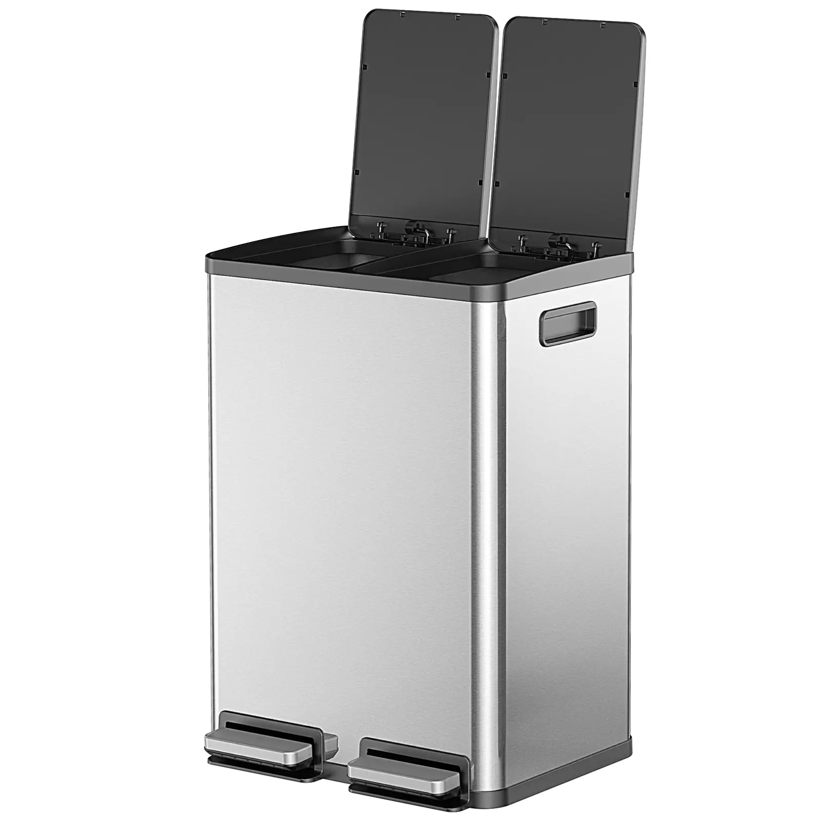 Stainless Steel Step-On Trash Can 12 Gallon Charcoal Wastebasket for Home Kitchen Garage Apartment Office 60 Liter 16 Gallon Rectangular Hands-Free Dual Compartment Recycling Kitchen Step Trash Can with Soft-Close Lid 2 Plastic Inner Buckets