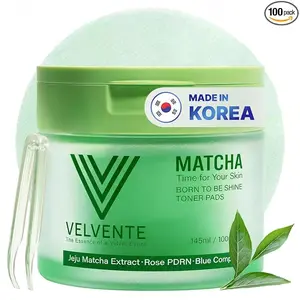 [K-beauty]Velvente Matcha Toner Pads (100 Pads) with Rose PDRN, Peptides & Hyaluronic Acid | Korean Facial Pads for Dark Spot, Acne Prone & Uneven Skin Tone, Soothing Radiant Skin, Makeup Prep Daily Skincare
