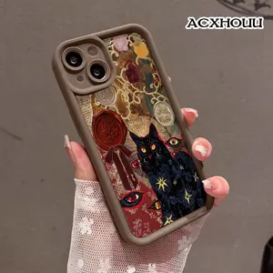 Phone Case for iPhone 17 16 E Pro Max 15 Plus 14 13 12 11 XS XR Occult Black Cat Collage Art Shockproof TPU Silicone Bumper Drop Protection Soft Cover