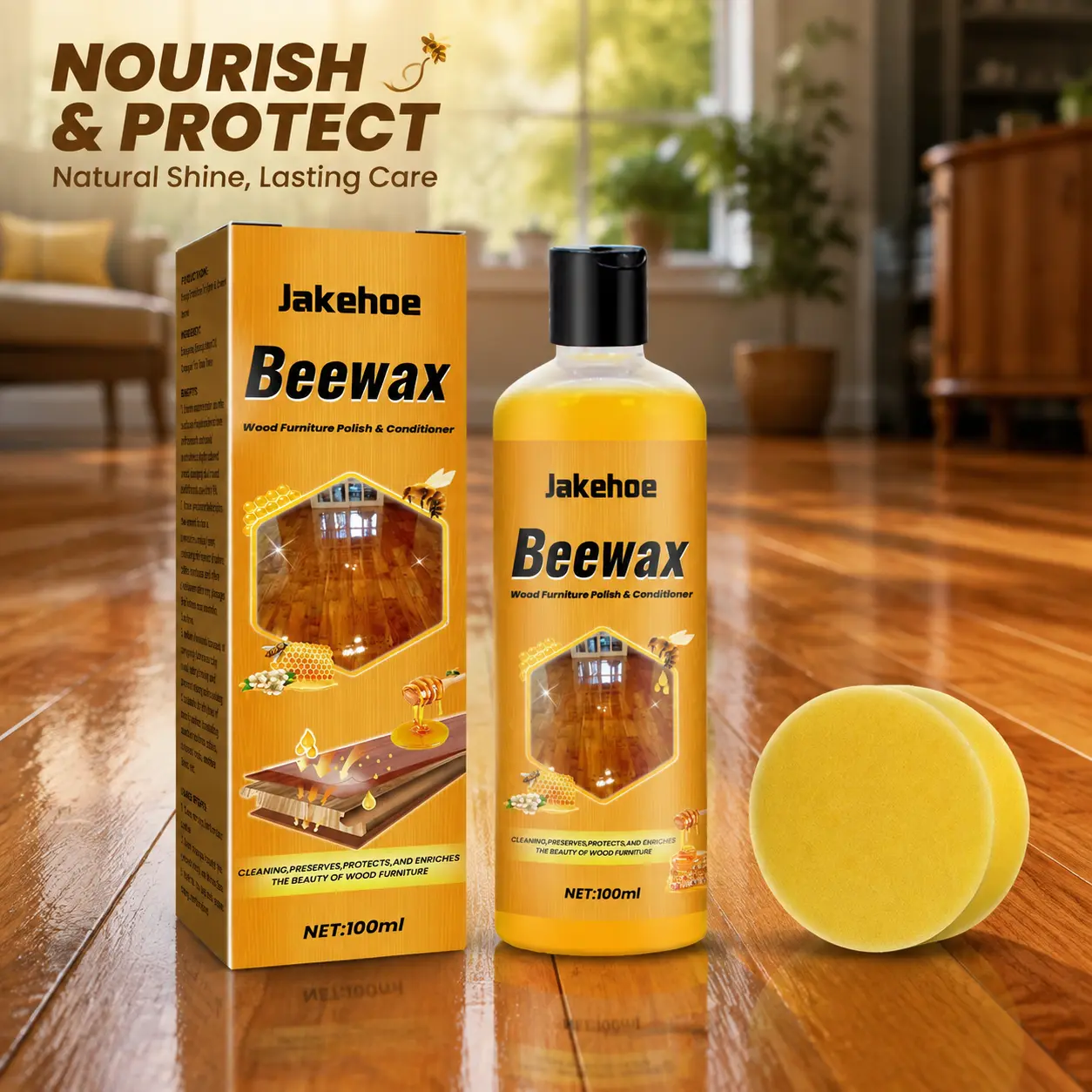 Natural Beewax Wood Floor Restorer Restores Shine and Protects Wood Floors Wood Furniture Polish Conditioner Fast-Drying High Gloss Finish for Cabinets and Stairs