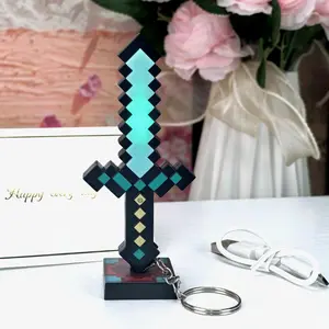 MC Pixel KeyChain, Bow Set with Three Arrows Diamond Sword 7 Color Changeable Glowing Lights Perfect Gift for Birthday Halloween Christmas Cosplay Roleplay