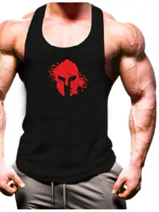 Men's Splatter Spartan Helmet Graphic Fitness Tank Top, Sporty Loose-Fitting Sleeveless Shirt, All-Season Muscle Training Wear