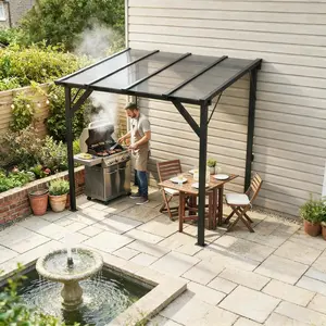 Hardtop Grill Gazebo Outdoor BBQ Shelter with Polycarbonate Roof Heavy Duty Lean-to Canopy for Patio Backyard