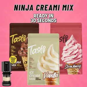 Tasti Protein Ice Cream Mix – Just Add Milk & Toss in Your Ninja Creami. 25g+ Protein, Low Sugar, No Junk. Vanilla, Chocolate, & Strawberry Flavors.