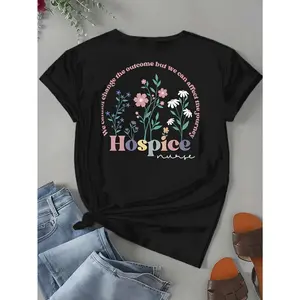 Plus Size Nursing Scrubs Or Casual T-Shirt Featuring a Floral Design on The Back, Ideal for Hospice Nurses.This Soft, Stretchy Crew Neck Top Is Perfect for Everyday Wear in Hospitals Or Nursing Homes.It Is Designed to Be Comfortable And Accommodat