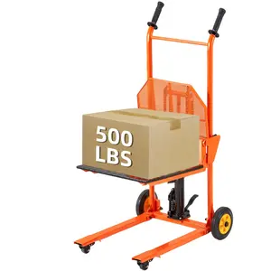 Material Lift Winch Stacker, Hydraulic Lift Table Cart: 500 Lbs Capacity, 32" Max Lift Height, Pallet Truck Jack featuring Lockable Swivel Casters – Ideal for Warehouse