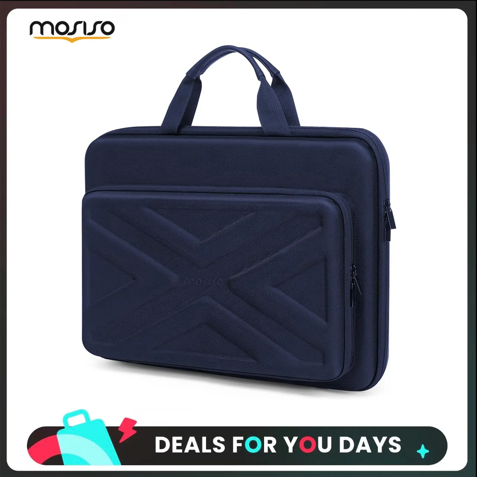 MOSISO Shockproof EVA Hard Shell 13.3 Inch Laptop Briefcase for Professionals, Velvet Lining, PU Leather Handle, Adjustable Shoulder Strap, Zippered, 180° Flat Opening Design for Business Travel, Crash-Proof Laptop Bags, Detachable Shoulder Strap, Anticra