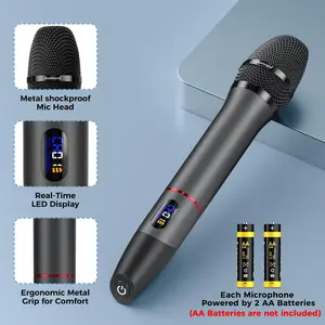 ZealSound Wireless Microphones System with Audios, Metal Dual Handheld Dynamic Karaoke Mics, 200ft Range, 6.35mm Receiver & 3.5mm Connector, for Wedding, Party, Live Performance