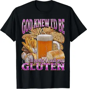 100% Cotton Gluten Intolerant Funny Celiac Disease Meme Bootleg Graphic T-Shirt