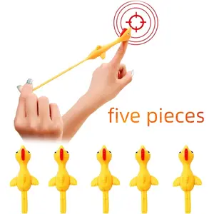 5-20pcs Novelty Catapulted Ejection Chicken Toy Light Rubber Handheld Finger Prank Flying Toy Slingshot Chicken Finger Toys Turkey Sticky